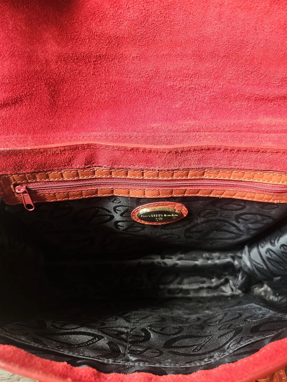 Francesco Biasia Italian Leather Croc Embossed Coral Orange Satchel Handbag Gold